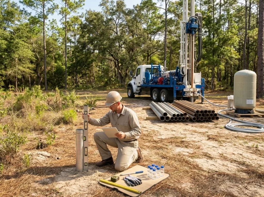 North Florida well driller evaluating shallow and deep well sites
