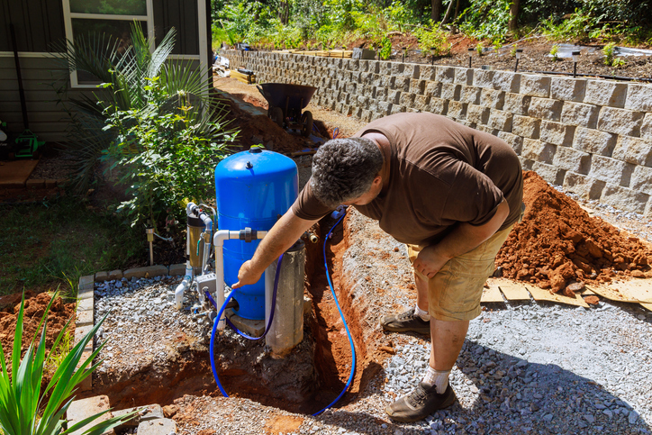 Pipes in trench are ready for connection to home well water system